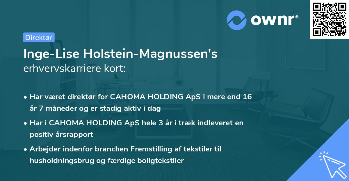 Inge-Lise Holstein-Magnussen's erhvervskarriere kort