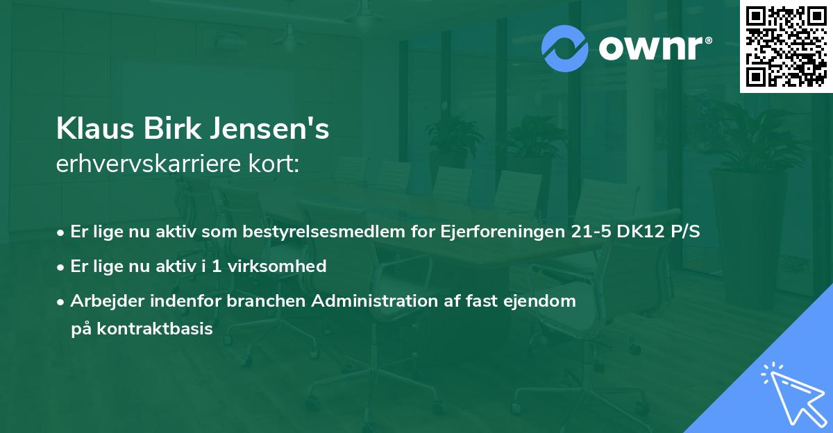 Klaus Birk Jensen's erhvervskarriere kort