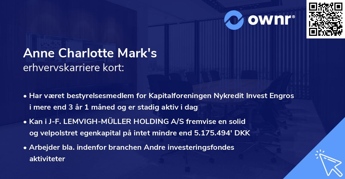 Anne Charlotte Mark's erhvervskarriere kort