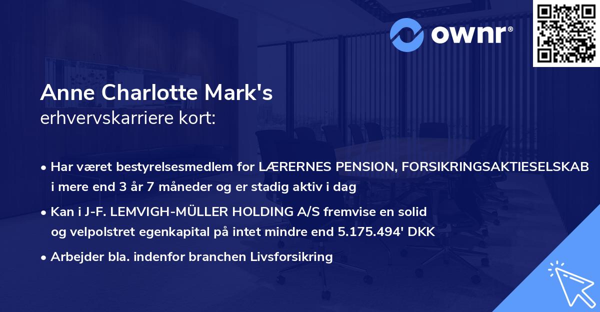 Anne Charlotte Mark's erhvervskarriere kort