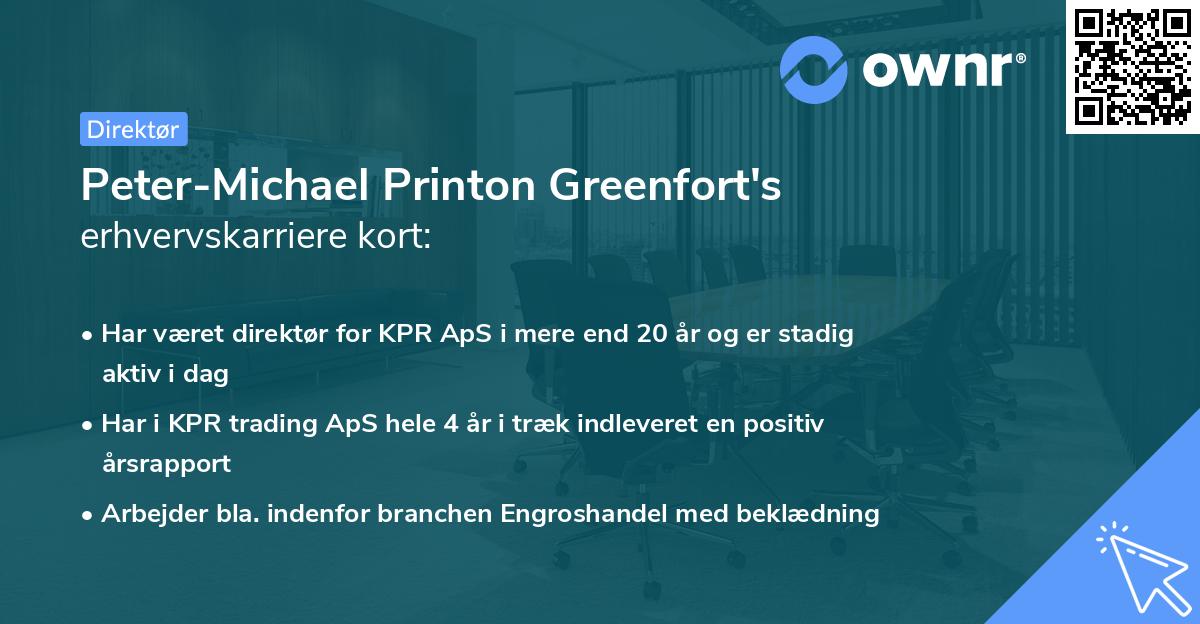 Peter-Michael Printon Greenfort's erhvervskarriere kort