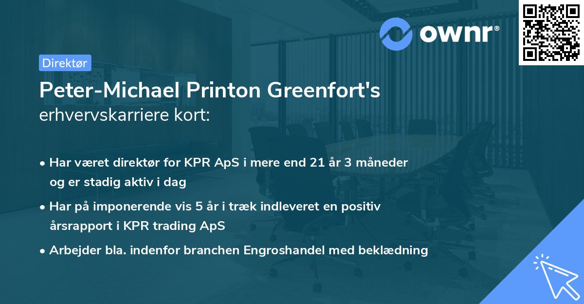 Peter-Michael Printon Greenfort's erhvervskarriere kort