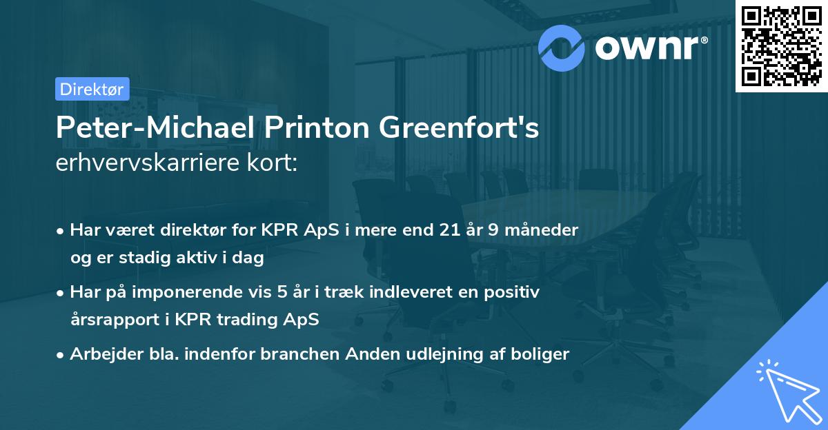 Peter-Michael Printon Greenfort's erhvervskarriere kort