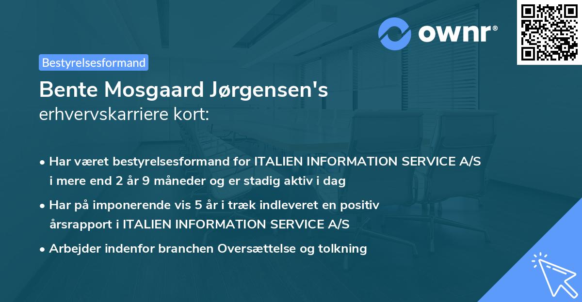 Bente Mosgaard Jørgensen's erhvervskarriere kort