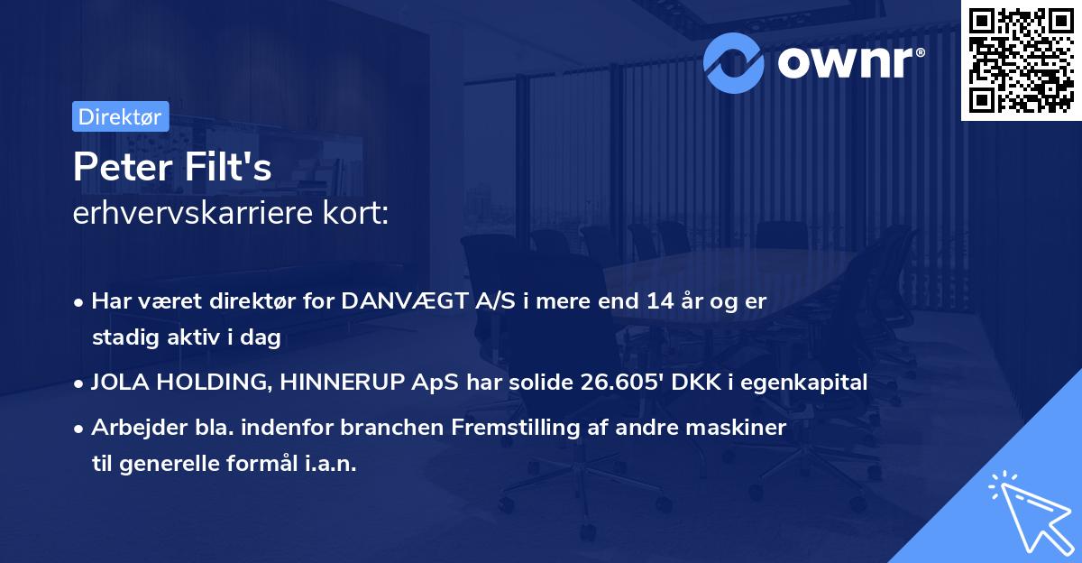 Peter Filt's erhvervskarriere kort