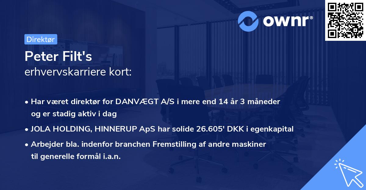 Peter Filt's erhvervskarriere kort