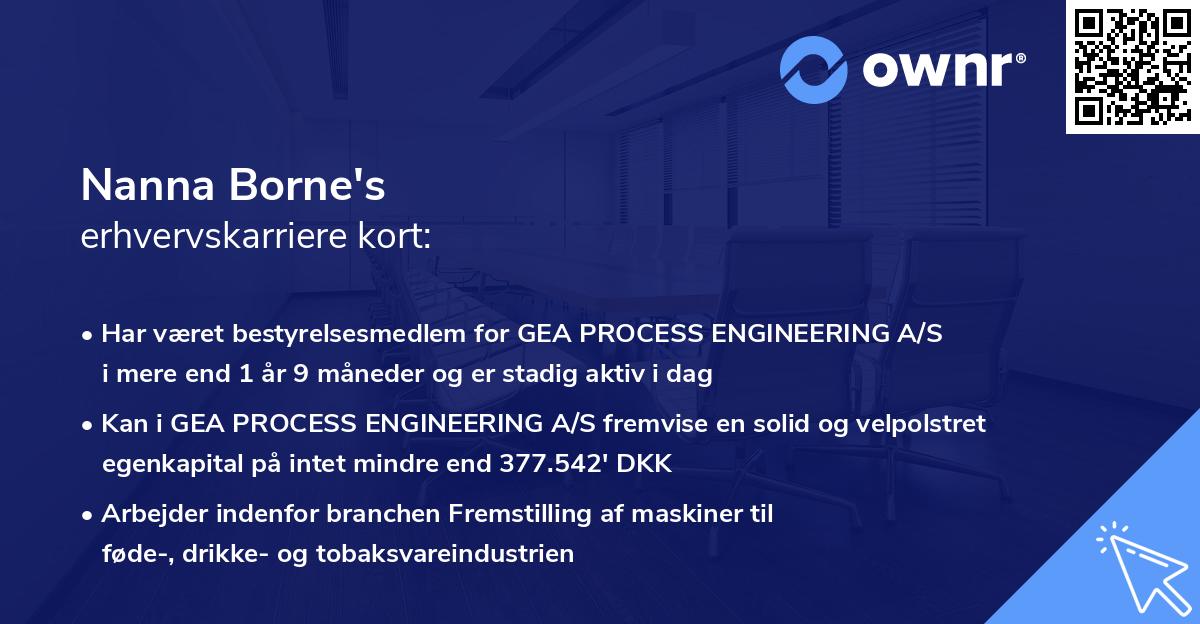 Nanna Borne's erhvervskarriere kort