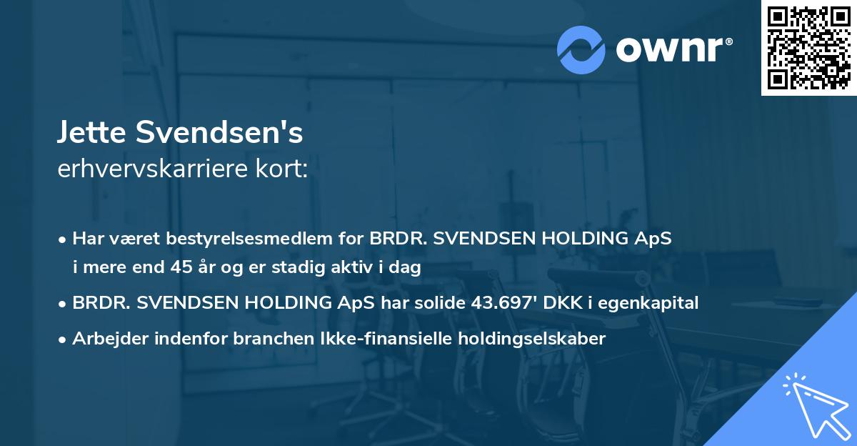 Jette Svendsen's erhvervskarriere kort