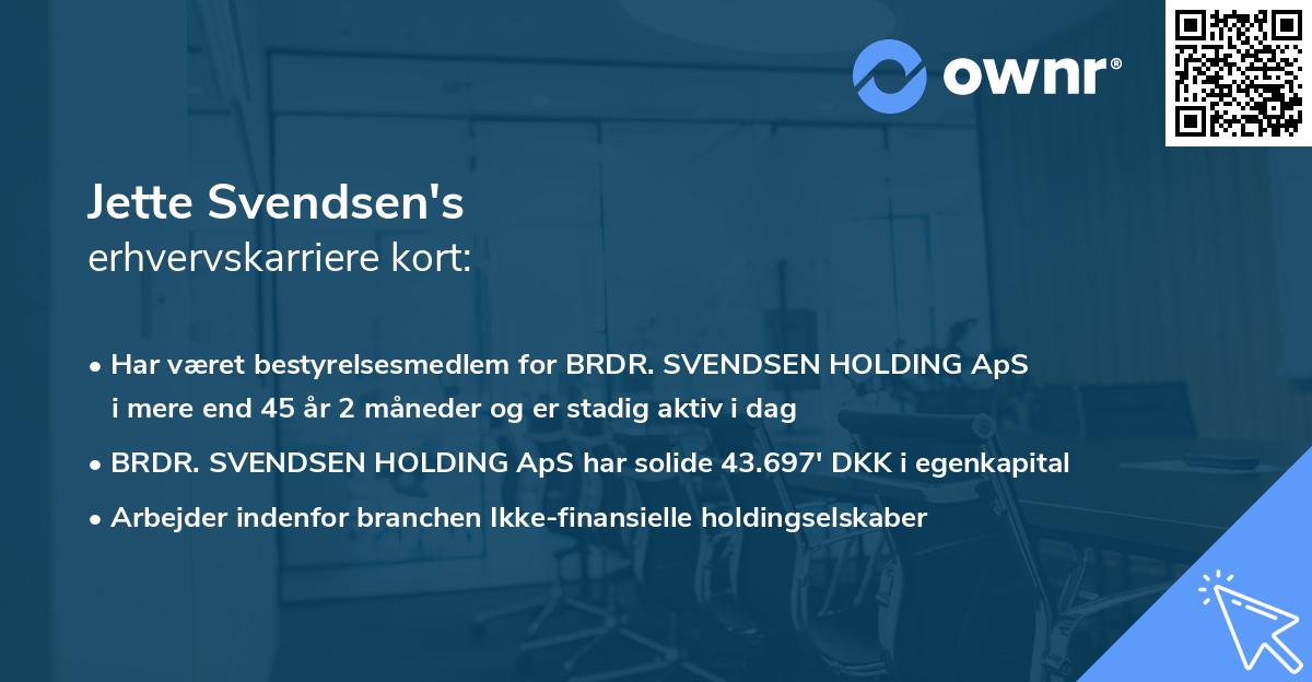 Jette Svendsen's erhvervskarriere kort