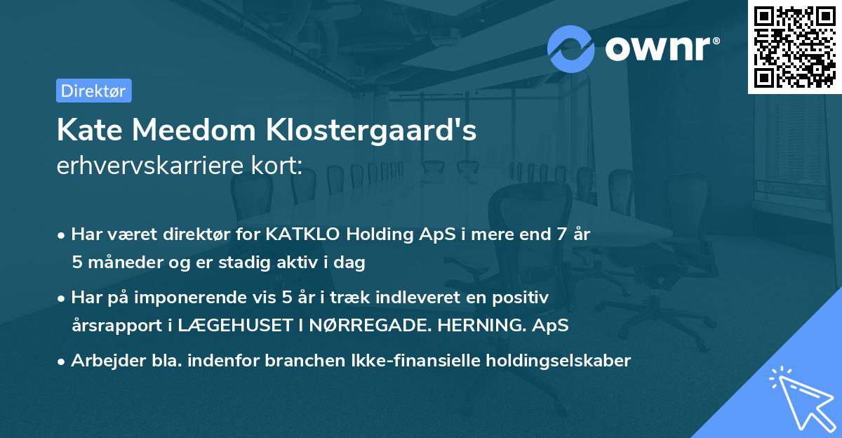 Kate Meedom Klostergaard's erhvervskarriere kort