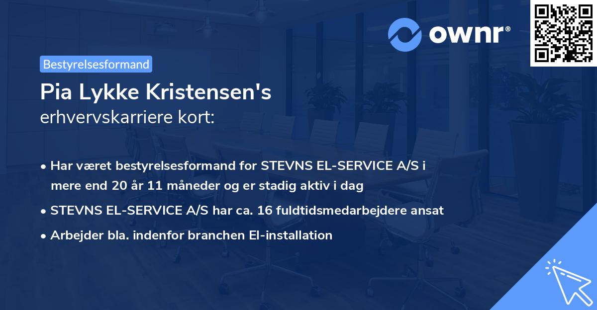 Pia Lykke Kristensen's erhvervskarriere kort