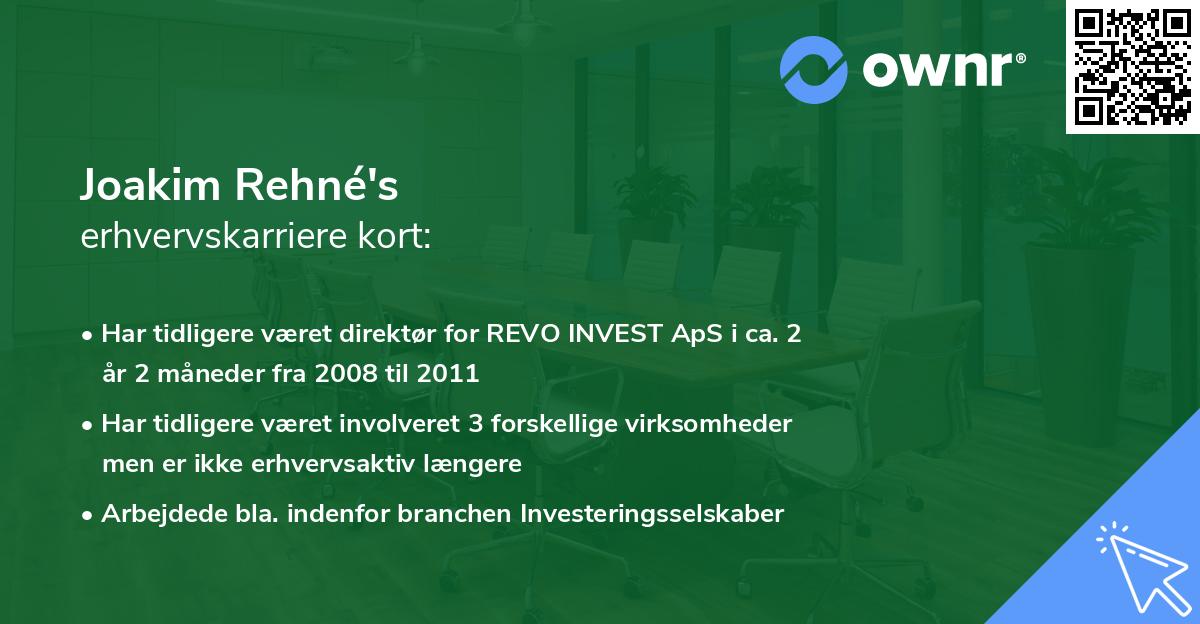 Joakim Rehné's erhvervskarriere kort