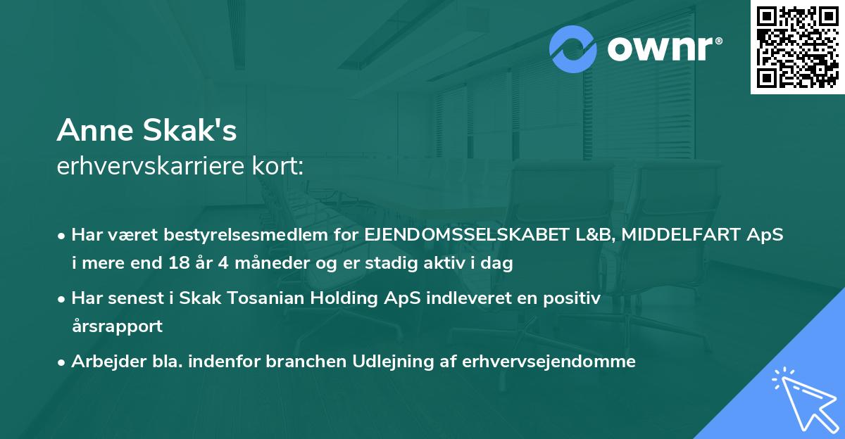 Anne Skak's erhvervskarriere kort