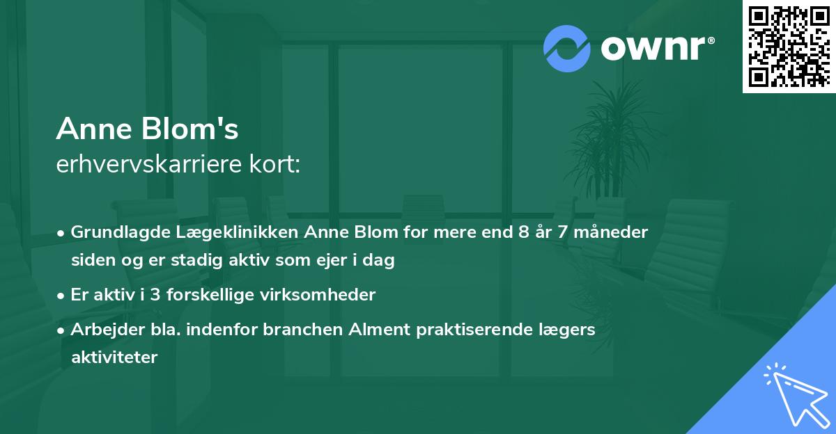 Anne Blom's erhvervskarriere kort