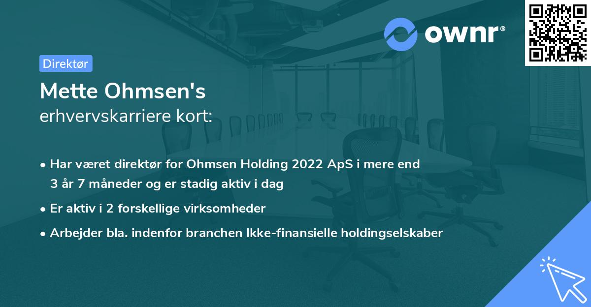 Mette Ohmsen's erhvervskarriere kort