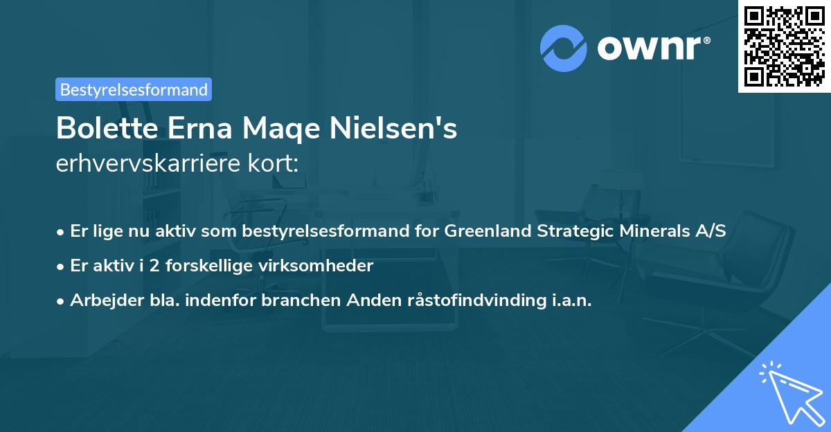 Bolette Erna Maqe Nielsen's erhvervskarriere kort