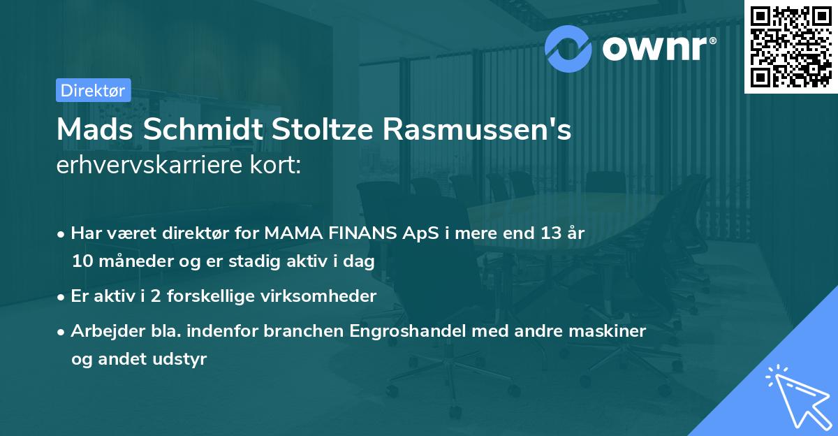 Mads Schmidt Stoltze Rasmussen's erhvervskarriere kort