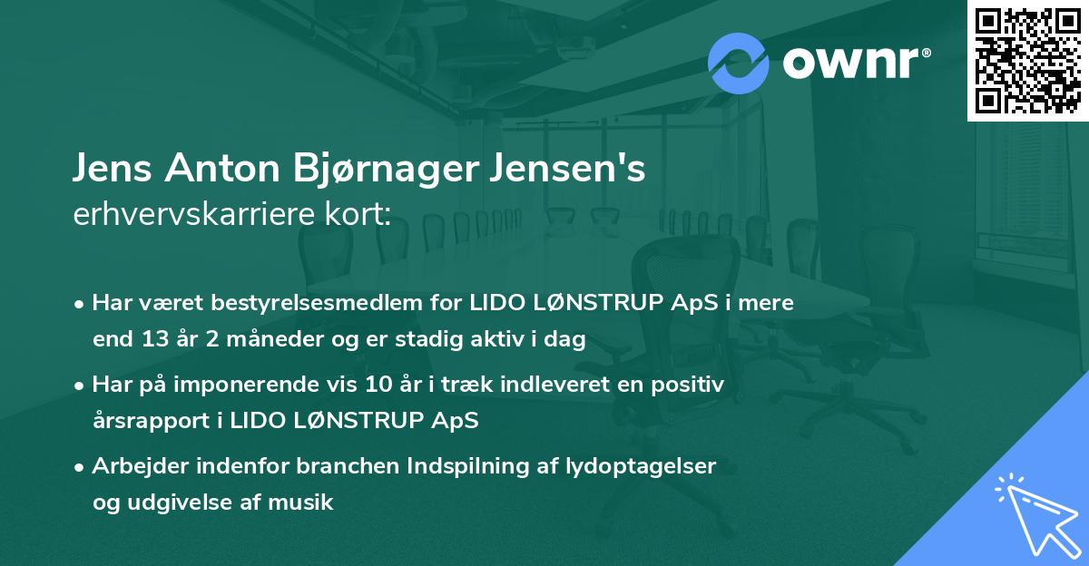 Jens Anton Bjørnager Jensen's erhvervskarriere kort