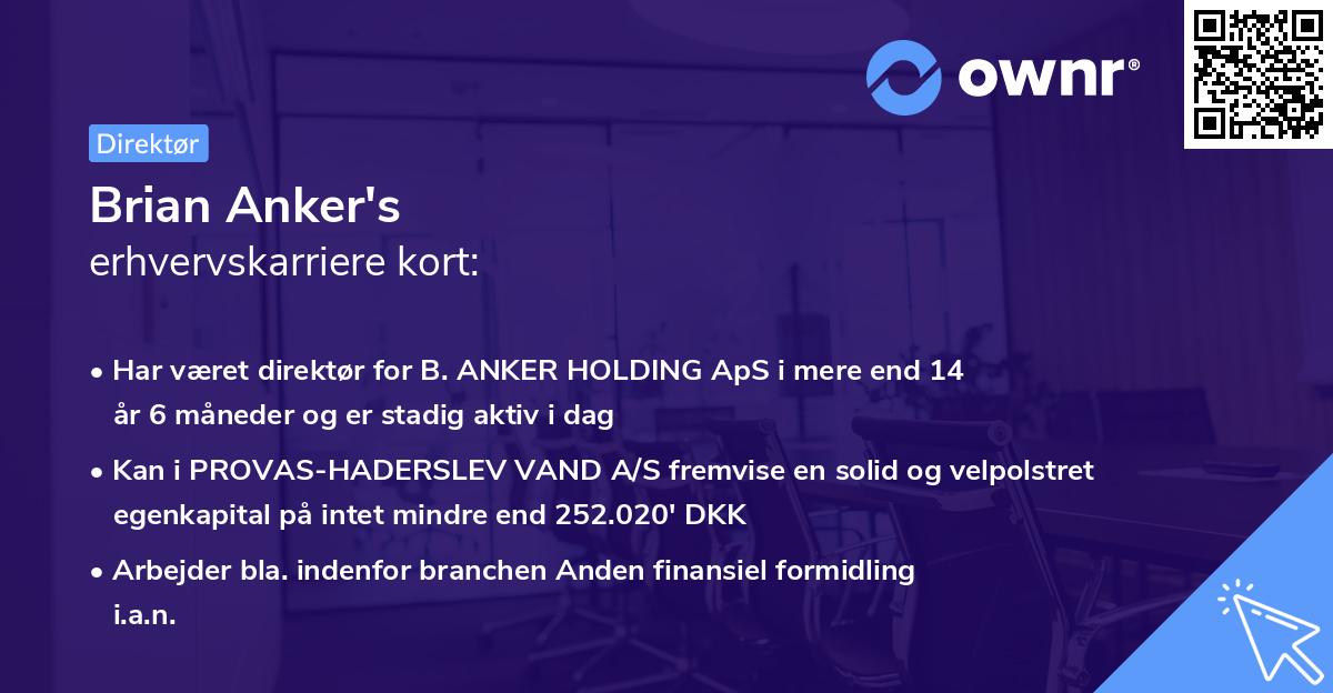 Brian Anker's erhvervskarriere kort