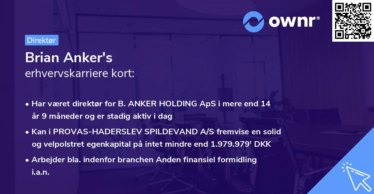 Brian Anker's erhvervskarriere kort
