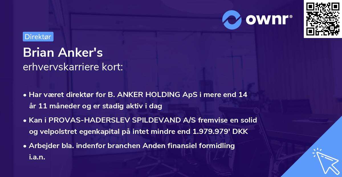 Brian Anker's erhvervskarriere kort