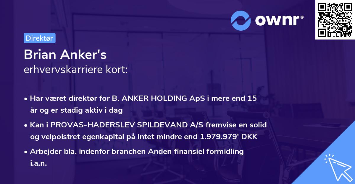 Brian Anker's erhvervskarriere kort