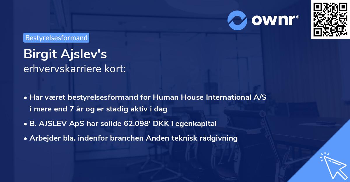 Birgit Ajslev's erhvervskarriere kort