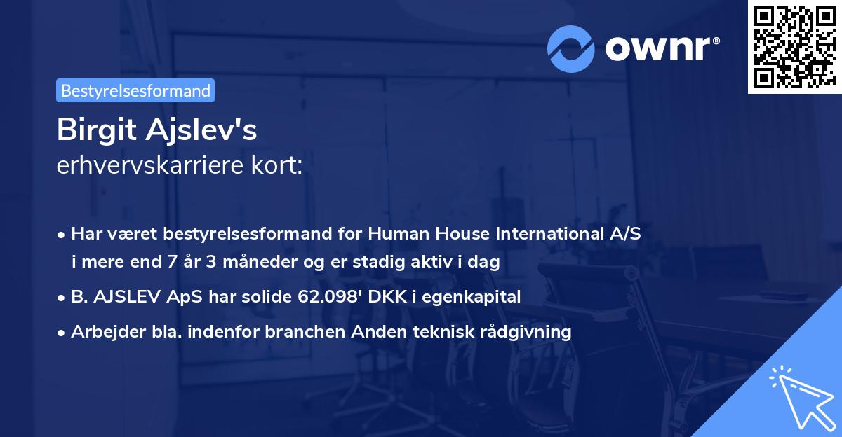 Birgit Ajslev's erhvervskarriere kort