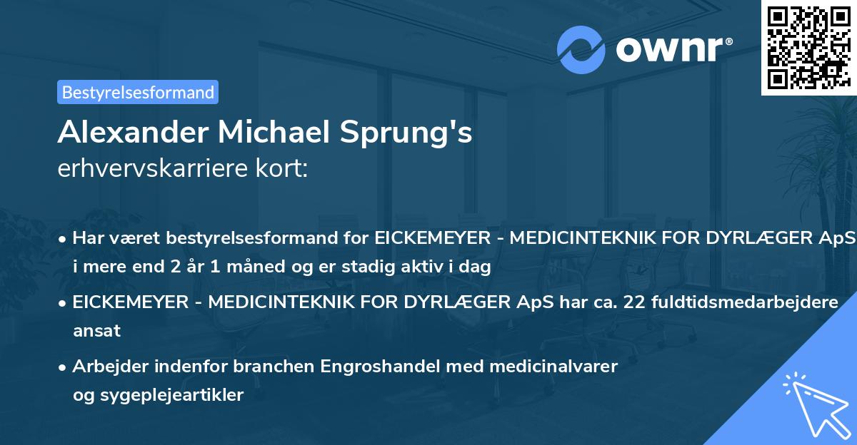 Alexander Michael Sprung's erhvervskarriere kort