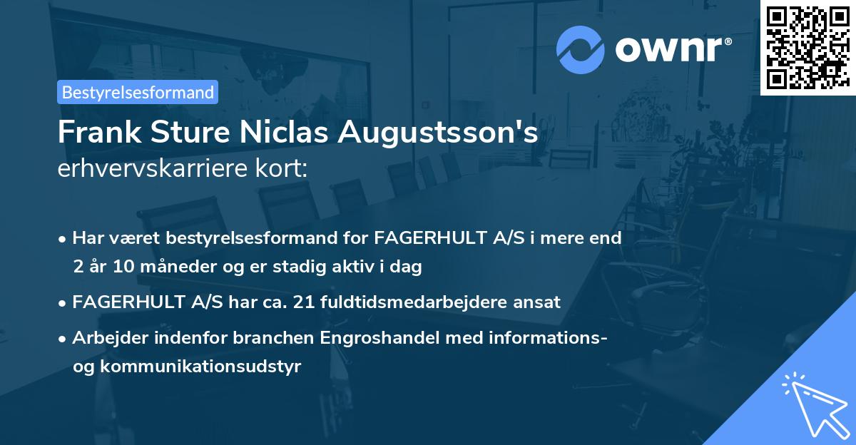 Frank Sture Niclas Augustsson's erhvervskarriere kort