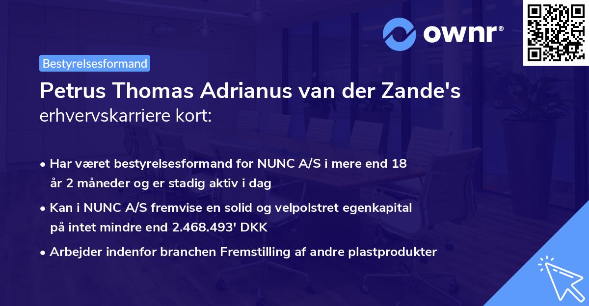 Petrus Thomas Adrianus van der Zande's erhvervskarriere kort