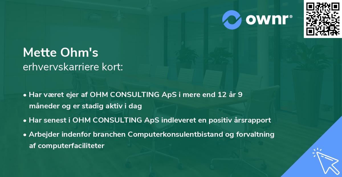 Mette Ohm's erhvervskarriere kort