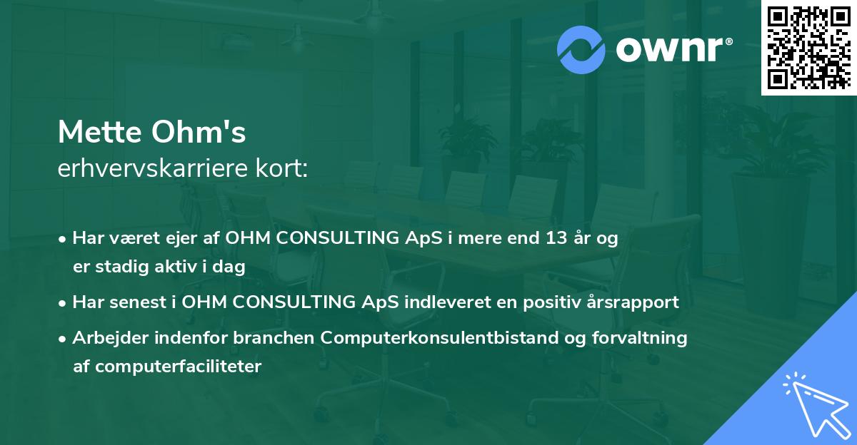 Mette Ohm's erhvervskarriere kort