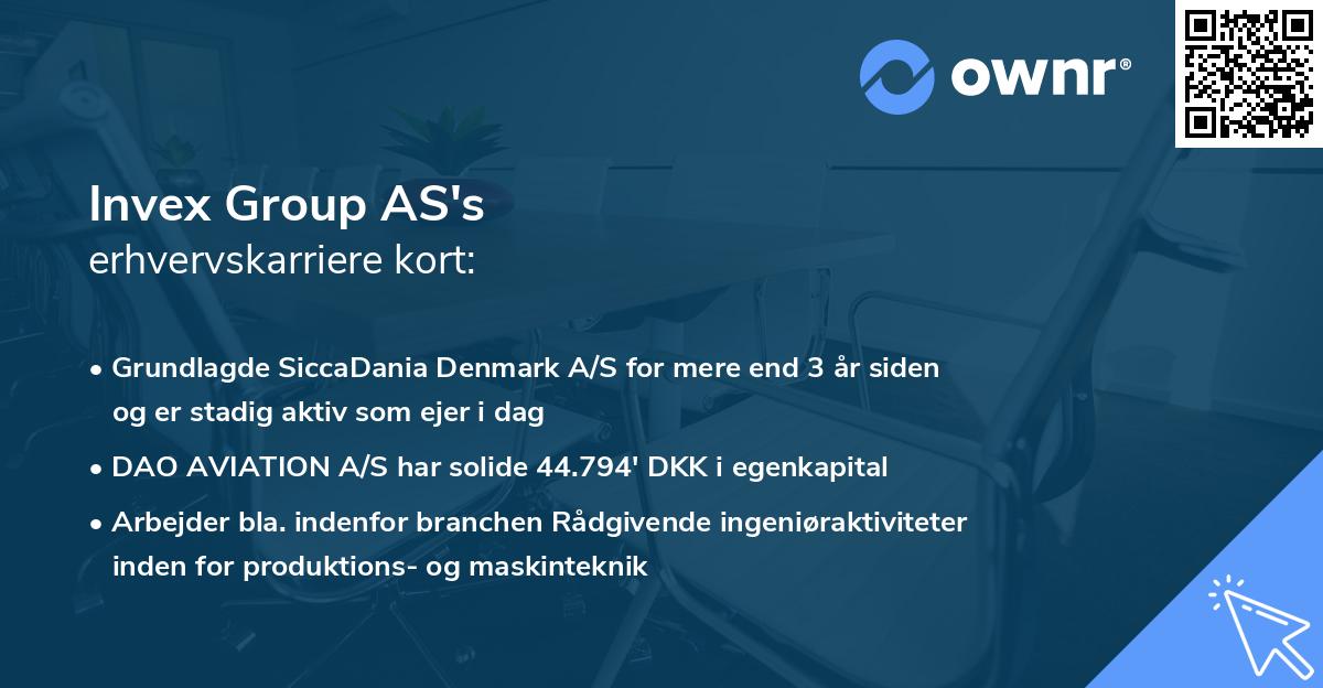 Invex Group AS's erhvervskarriere kort
