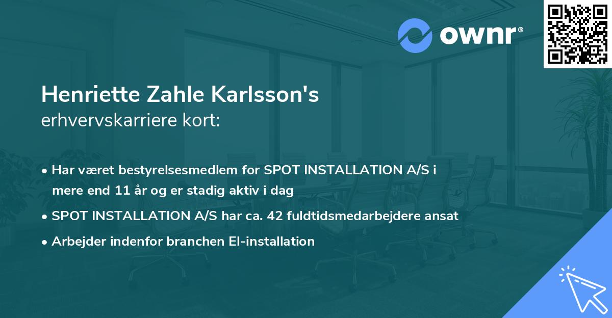 Henriette Zahle Karlsson's erhvervskarriere kort
