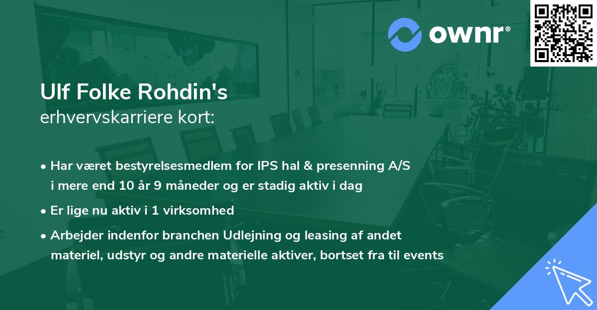 Ulf Folke Rohdin's erhvervskarriere kort