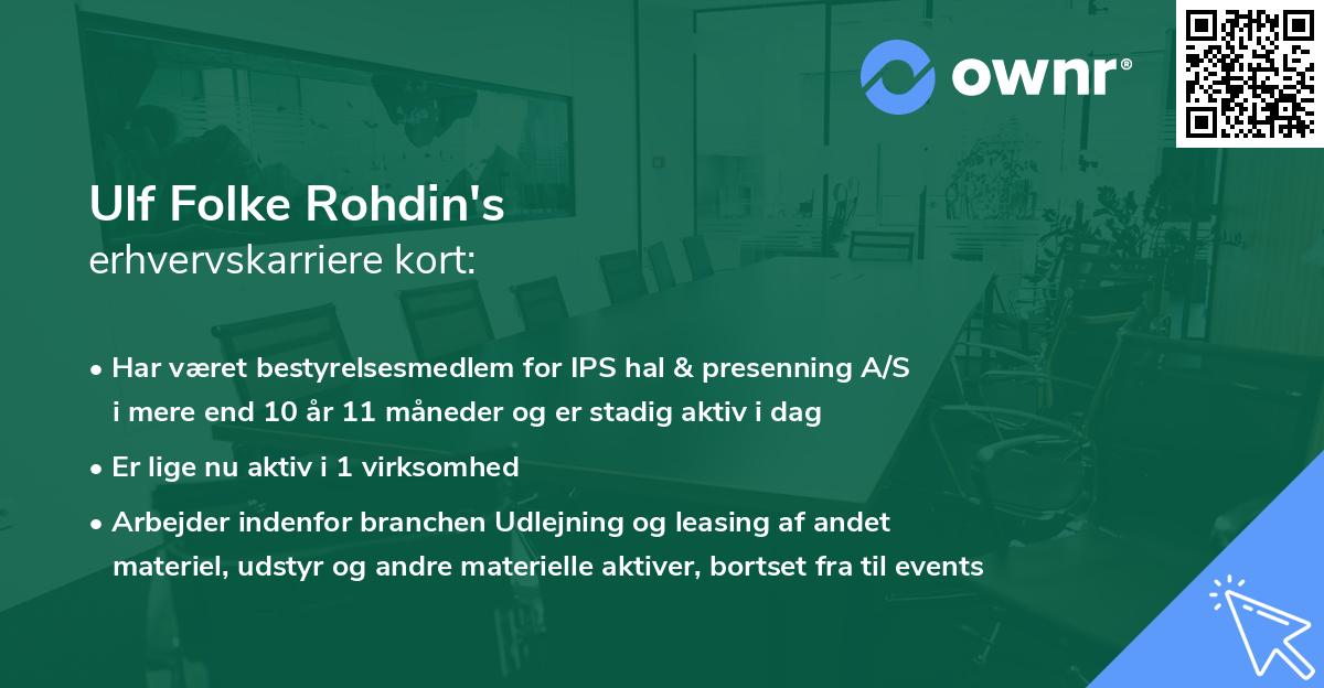 Ulf Folke Rohdin's erhvervskarriere kort