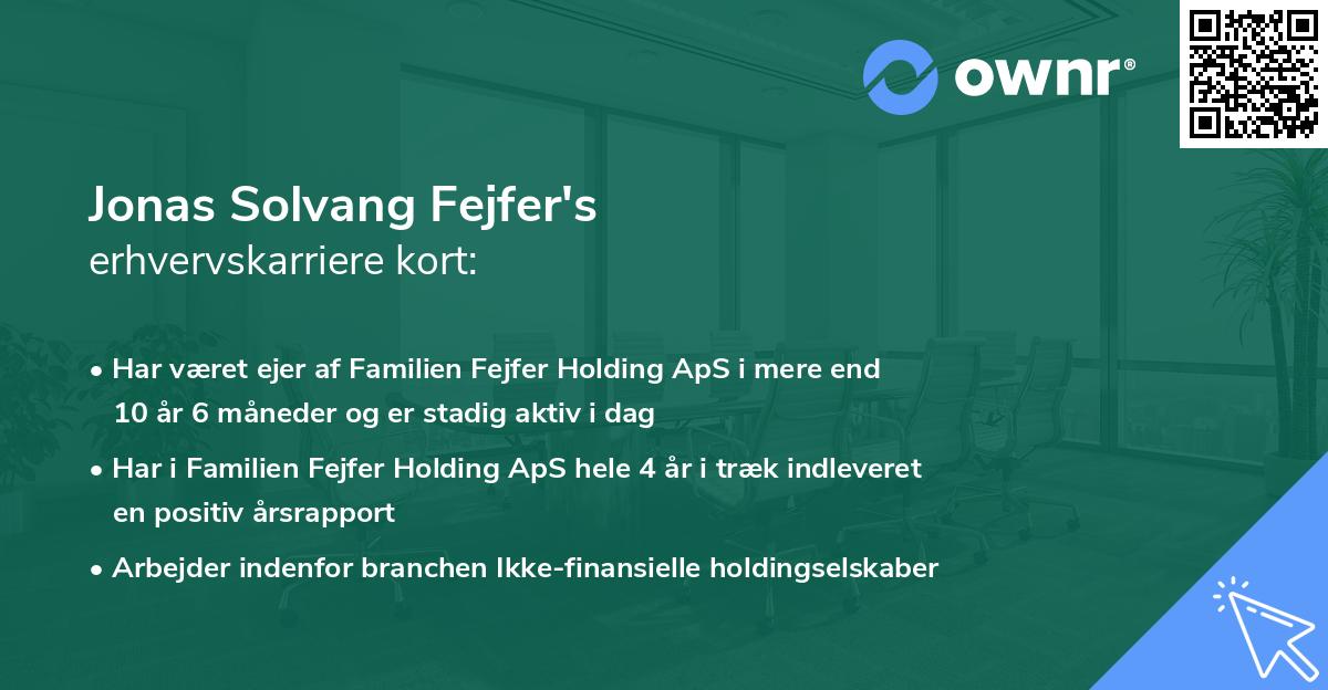 Jonas Solvang Fejfer's erhvervskarriere kort