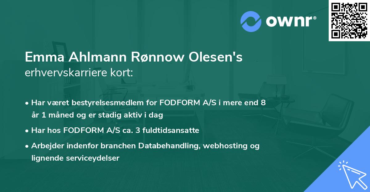 Emma Ahlmann Rønnow Olesen's erhvervskarriere kort