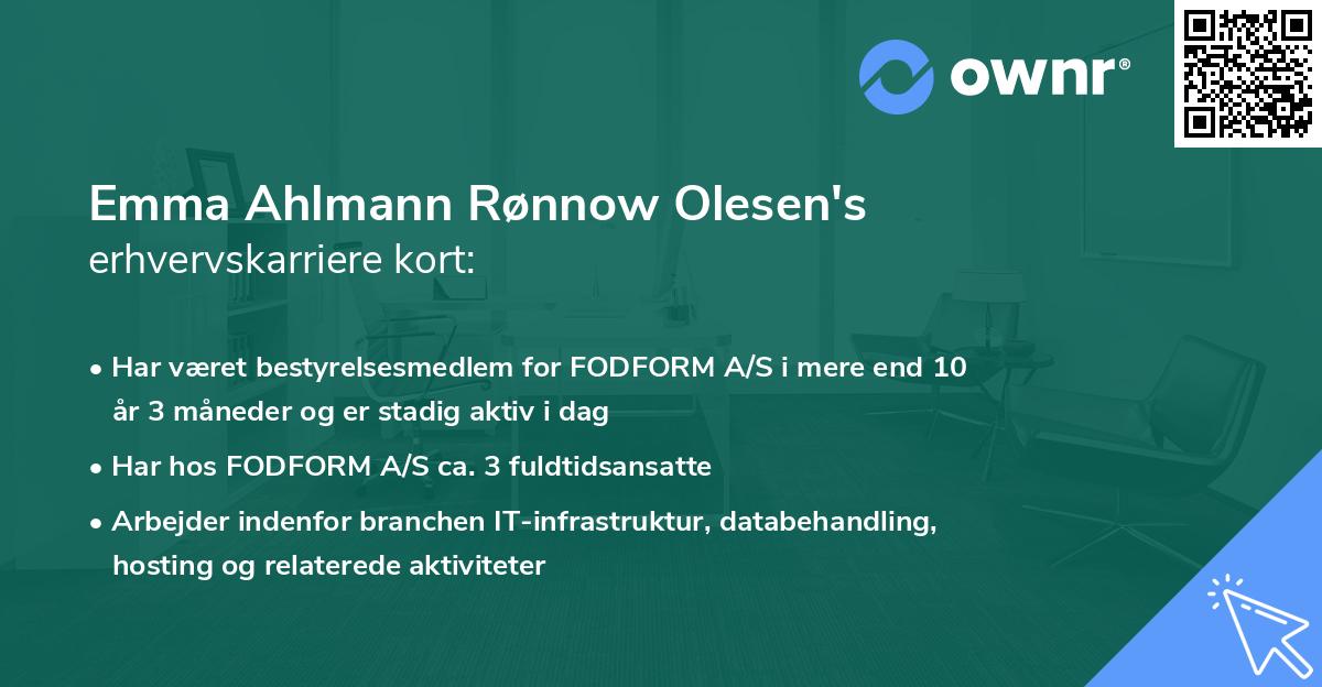 Emma Ahlmann Rønnow Olesen's erhvervskarriere kort