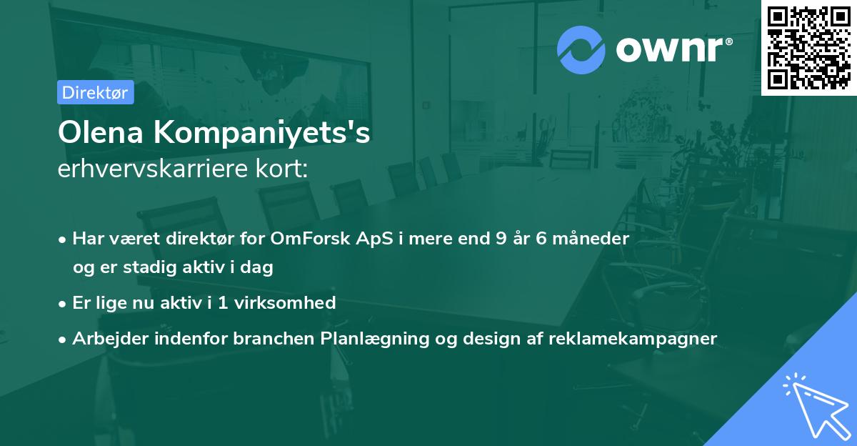 Olena Kompaniyets's erhvervskarriere kort