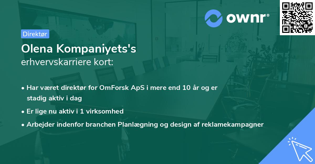 Olena Kompaniyets's erhvervskarriere kort