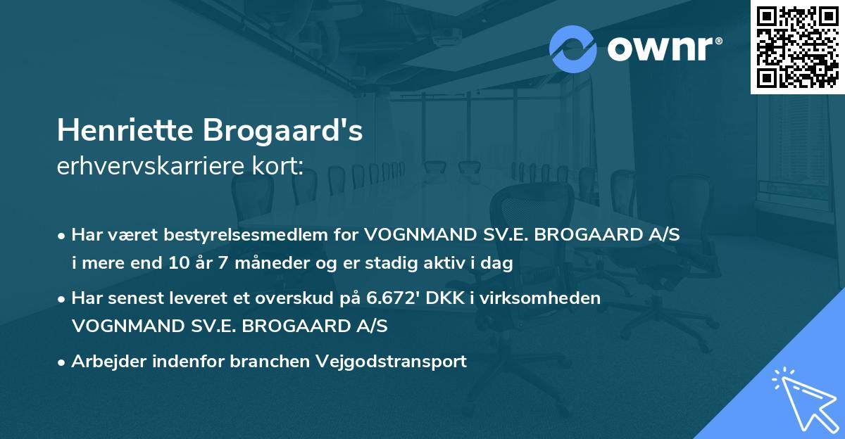 Henriette Brogaard's erhvervskarriere kort