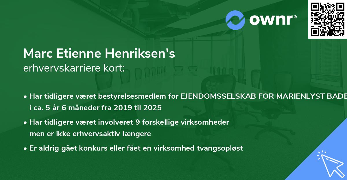 Marc Etienne Henriksen's erhvervskarriere kort