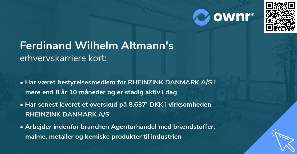 Ferdinand Wilhelm Altmann's erhvervskarriere kort