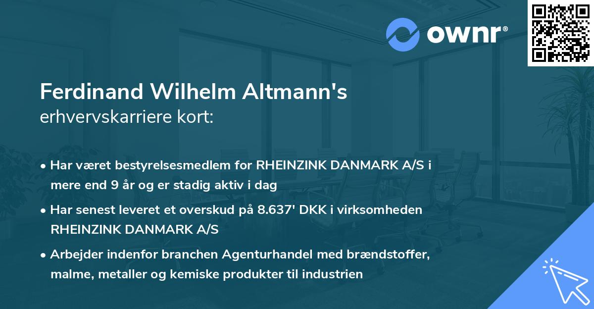 Ferdinand Wilhelm Altmann's erhvervskarriere kort