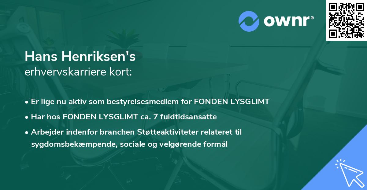 Hans Henriksen's erhvervskarriere kort