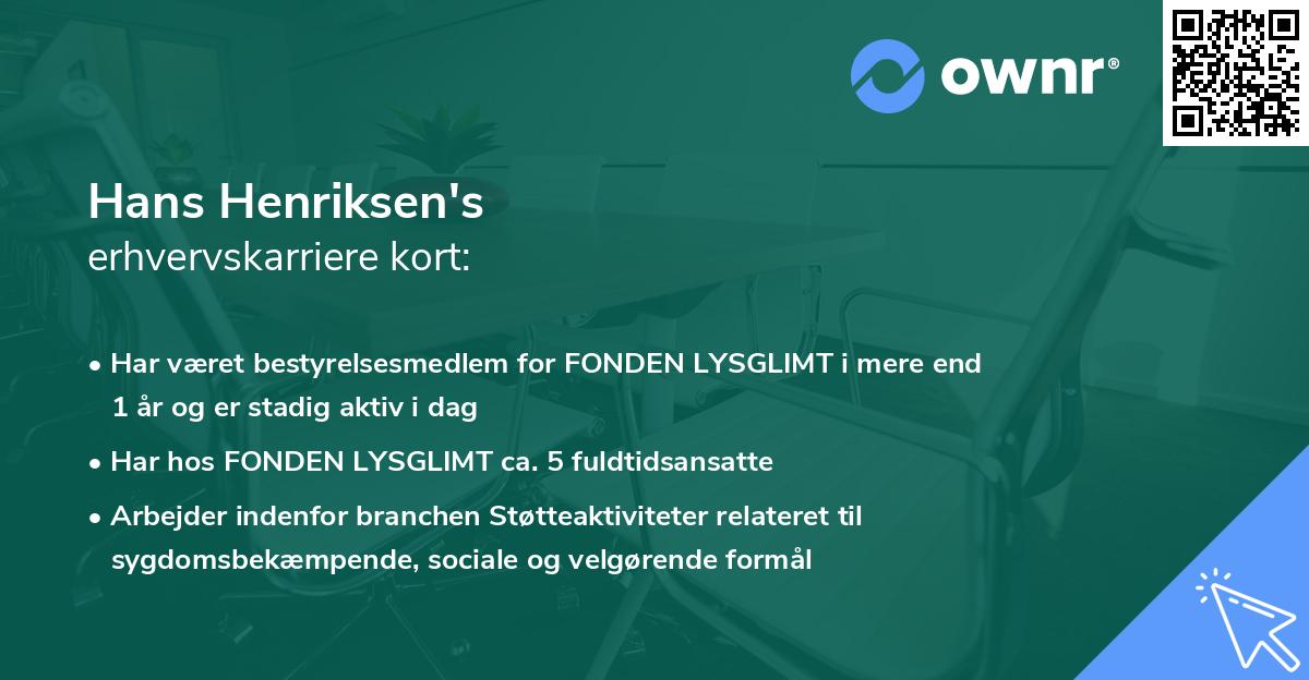 Hans Henriksen's erhvervskarriere kort
