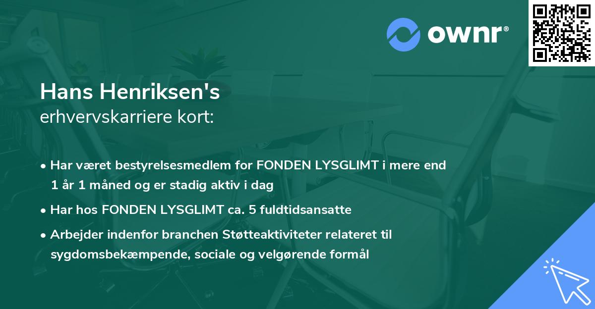 Hans Henriksen's erhvervskarriere kort
