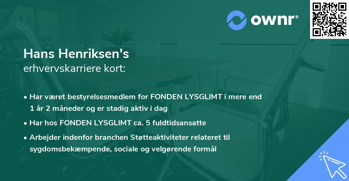 Hans Henriksen's erhvervskarriere kort
